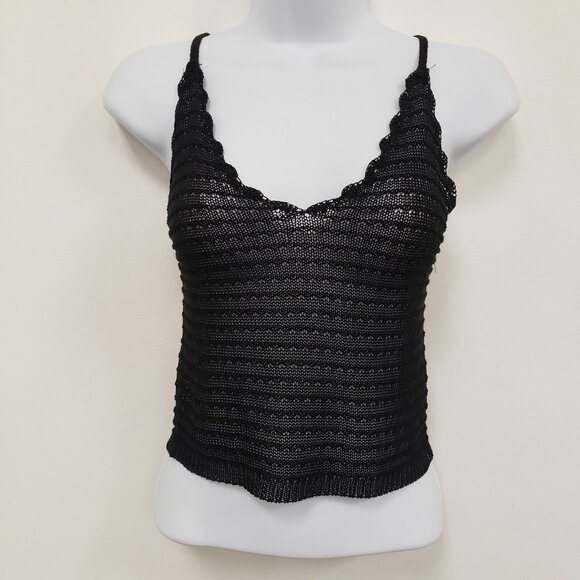 Pookie & Sebastian Womens Knit Crop Tank Size S Black Festival Boho Neutral - Picture 1 of 8